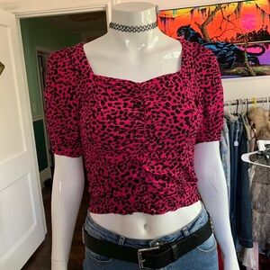 Pink and Black Dalmatian Print Blouse